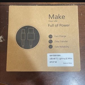 USB AM TO lightning BZ white Charger  (6pk)